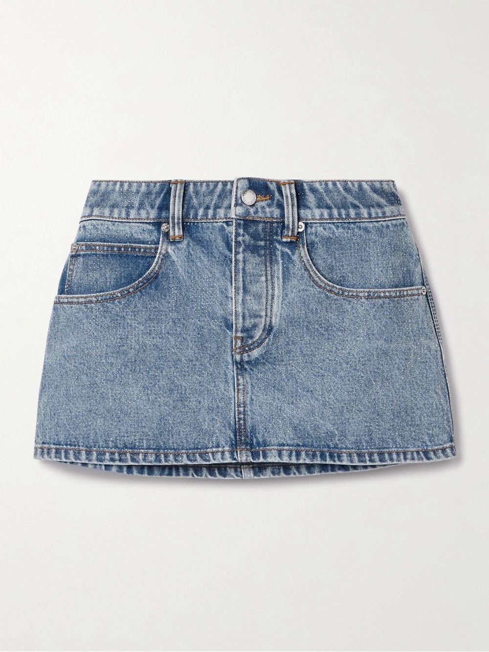 Alexander Wang Crystal Denim Mini Skirt 28 Clear Hotfix Embellished NWT